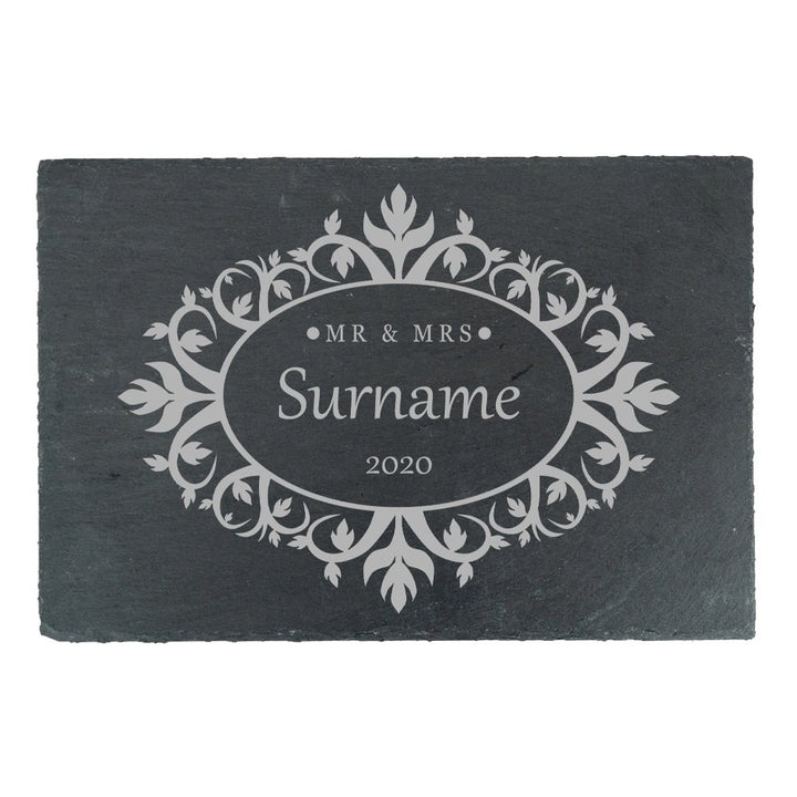 Engraved Rectangular Slate Cheeseboard with Mr and Mrs Design