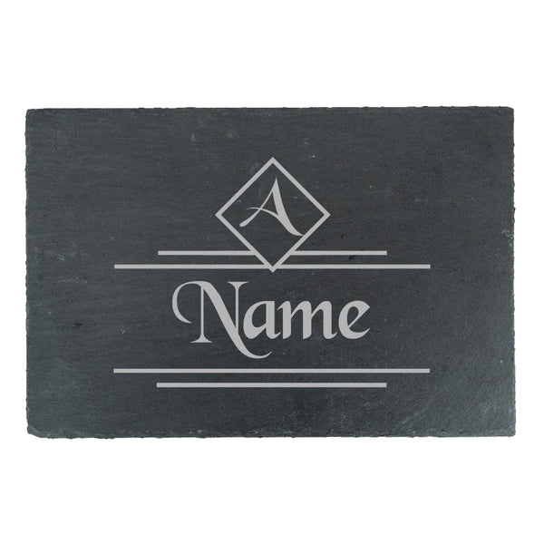 Engraved Rectangular Slate Cheeseboard with Name and Initial Design