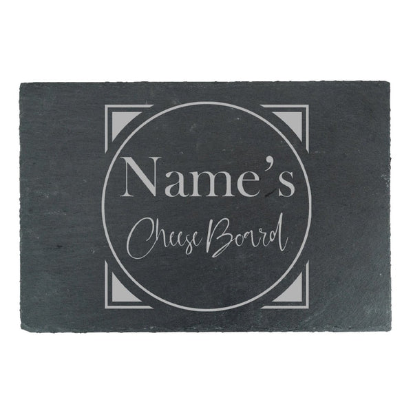 Engraved Rectangular Slate Cheeseboard with Name's Cheeseboard with Circle Design