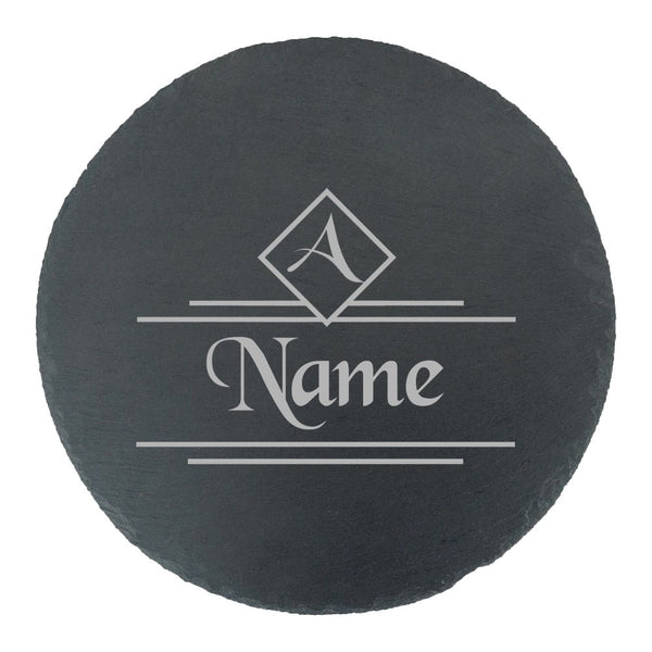 Engraved Round Slate Cheeseboard with Name and Initial Design