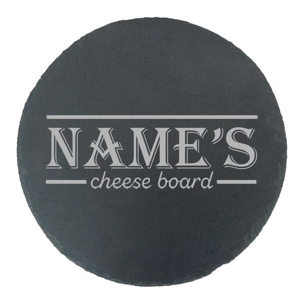 Engraved Round Slate Cheeseboard with Name's Cheeseboard with Border Design