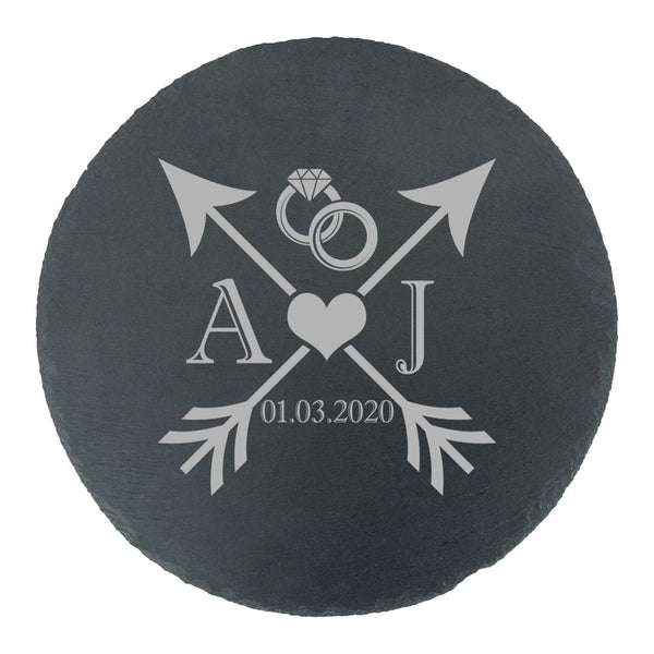 Engraved Round Slate Cheeseboard with Wedding Design