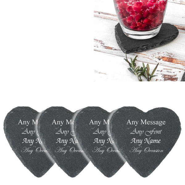 Engraved Set of 4 Heart Shape Slate Coasters