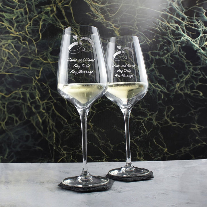 Engraved Set of Sublym Wine Glasses, Wedding Rings, 15.8oz/450ml
