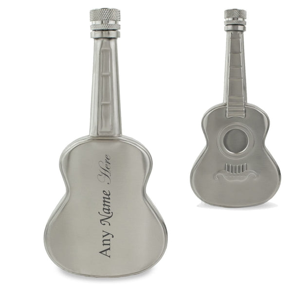 Engraved Silver 5oz Guitar Hip Flask with Sideways Name