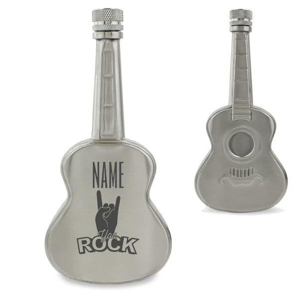 Engraved Silver 5oz Guitar Hip Flask with You Rock Design