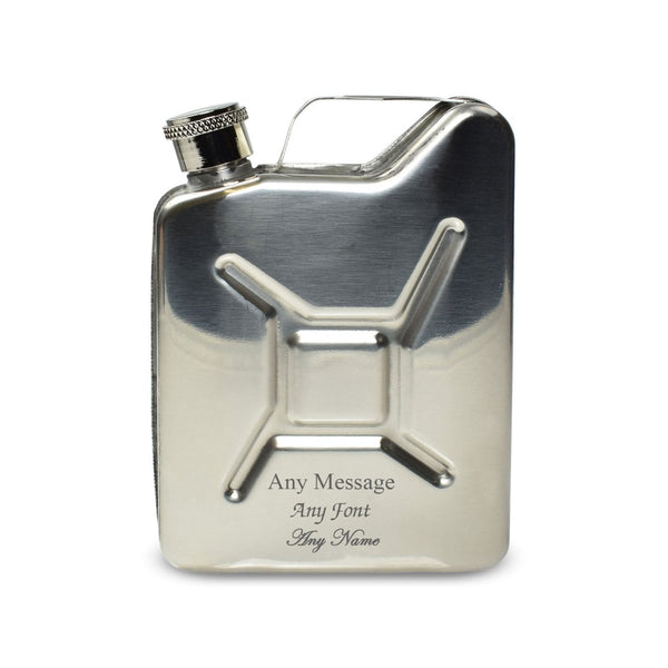 Engraved Silver Jerry Can Hip Flask