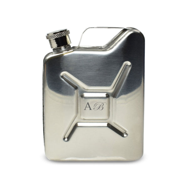 Engraved Silver Jerry Can Hip Flask with Initials