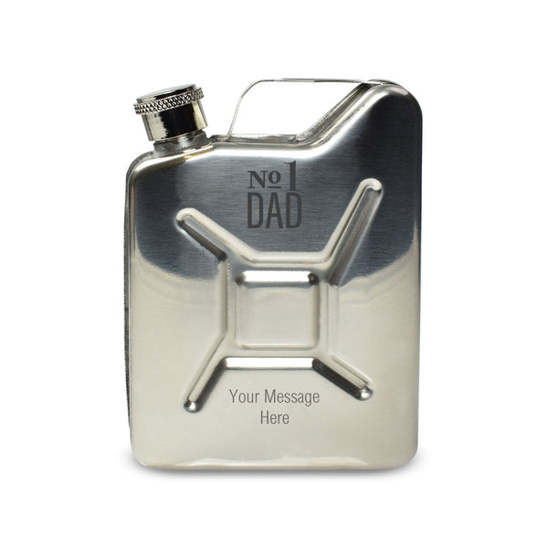 Engraved Silver Jerry Can Hip Flask with No.1 Dad Design