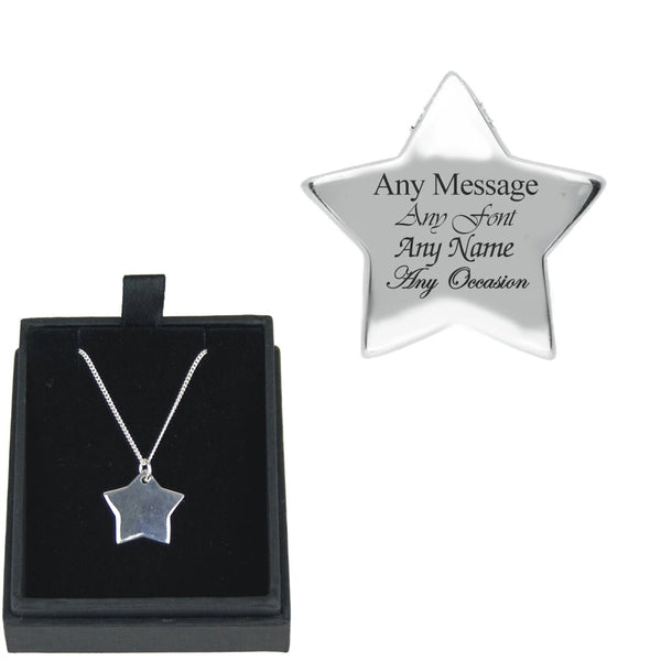 Engraved Silver Necklace with Star Pendant