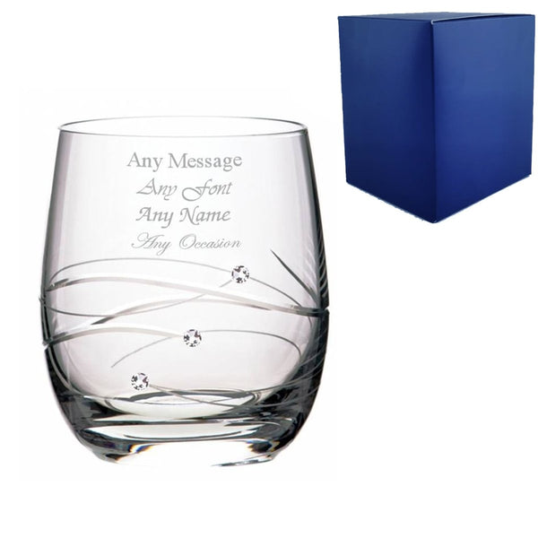 Engraved Single Diamante Whisky Tumbler with Spiral Design Cutting With Gift Box