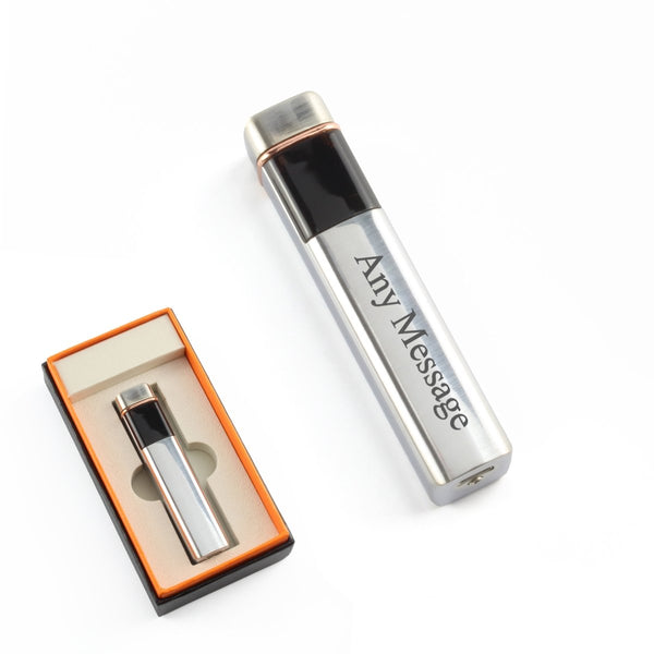 Engraved Slim Electric Lighter Silver Any Message Gift Boxed