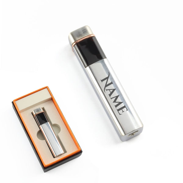 Engraved Slim Electric Lighter Silver Any Name Gift Boxed