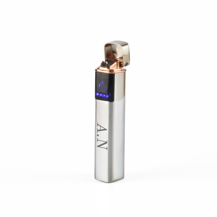 Engraved Slim Electric Lighter Silver Initials Gift Boxed