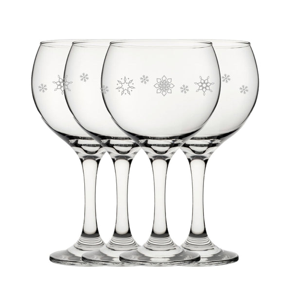 Engraved Snowflake Pattern Gin Balloon Set of 4 22.5oz Glasses
