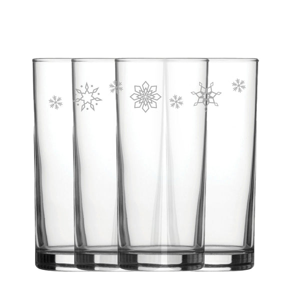 Engraved Snowflake Pattern Hiball Set of 4 12oz Glasses