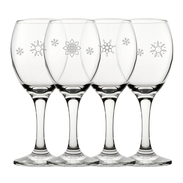 Engraved Snowflake Pattern Pure Wine Set of 4 11oz Glasses