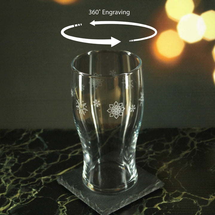 Engraved Snowflake Pattern Tulip Pint Glass Set of 4 20oz Glasses