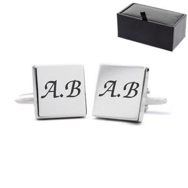 Engraved Square Cufflinks with Initials Engraved