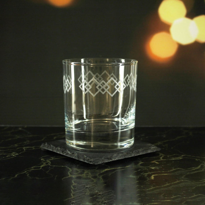 Engraved Squares Pattern Set of 4 Whiskey 11.5oz Glasses