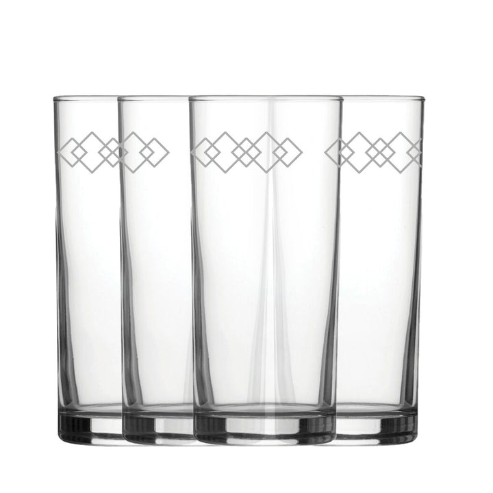 Engraved Squares Set of 4 Patterned Hiball 12oz Glasses