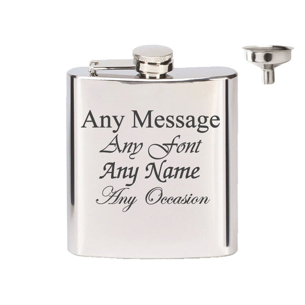 Engraved Stainless Steel 6oz Hip Flask with Funnel