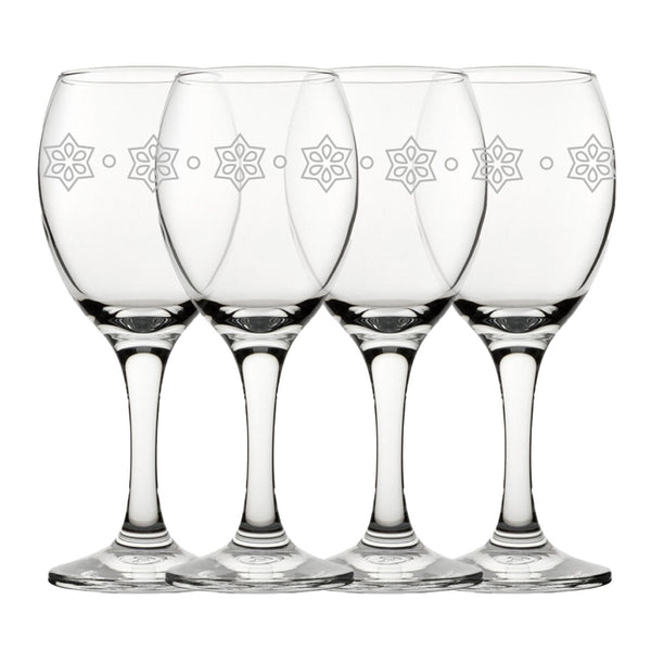 Engraved Stars Pattern Pure Wine Set of 4 11oz Glasses