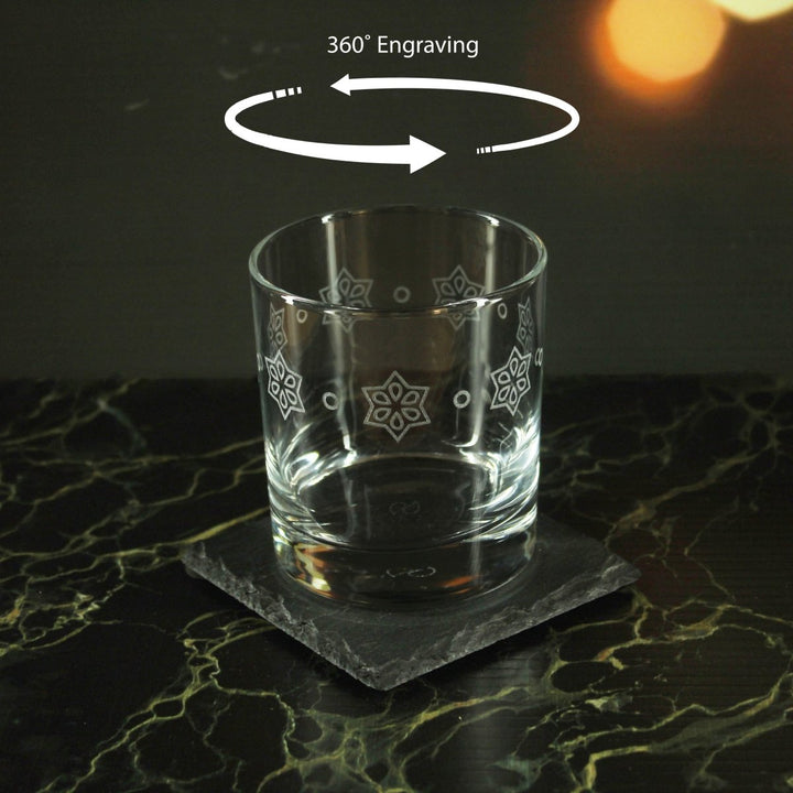Engraved Stars Pattern Set of 4 Whiskey 11.5oz Glasses