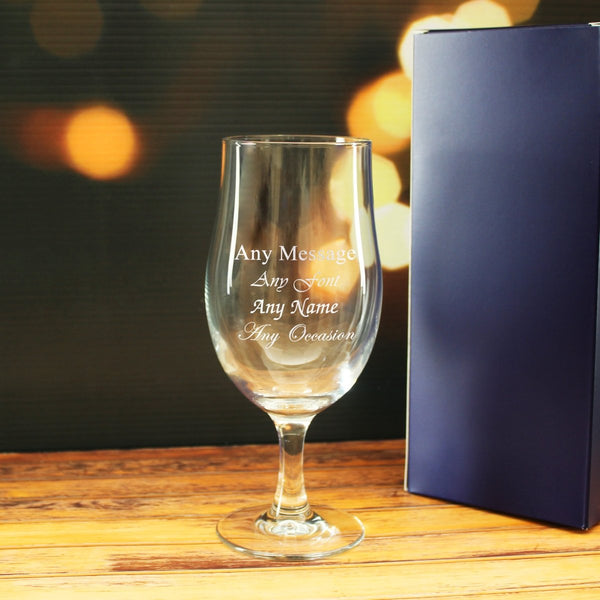 Engraved Stemmed Pint Glass with Gift Box
