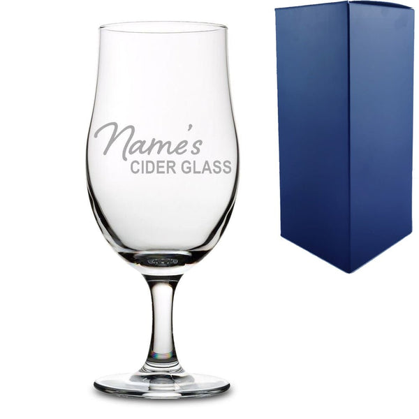 Engraved Stemmed Pint Glass with Name's Cider Glass Design