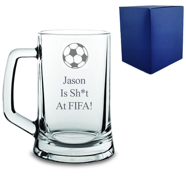 Engraved Tankard Beer Glass with Name Is Sh*t At Fifa Design