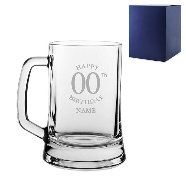 Engraved Tankard Beer Mug Stein Happy 20th, 30th, 40th, 50th... Birthday Classic Design Gift Boxed