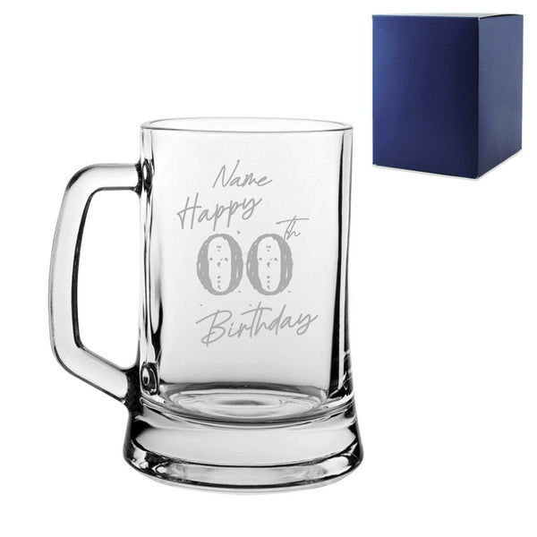 Engraved Tankard Beer Mug Stein Happy 20th, 30th, 40th, 50th ... Birthday Speckled Design Gift Boxed