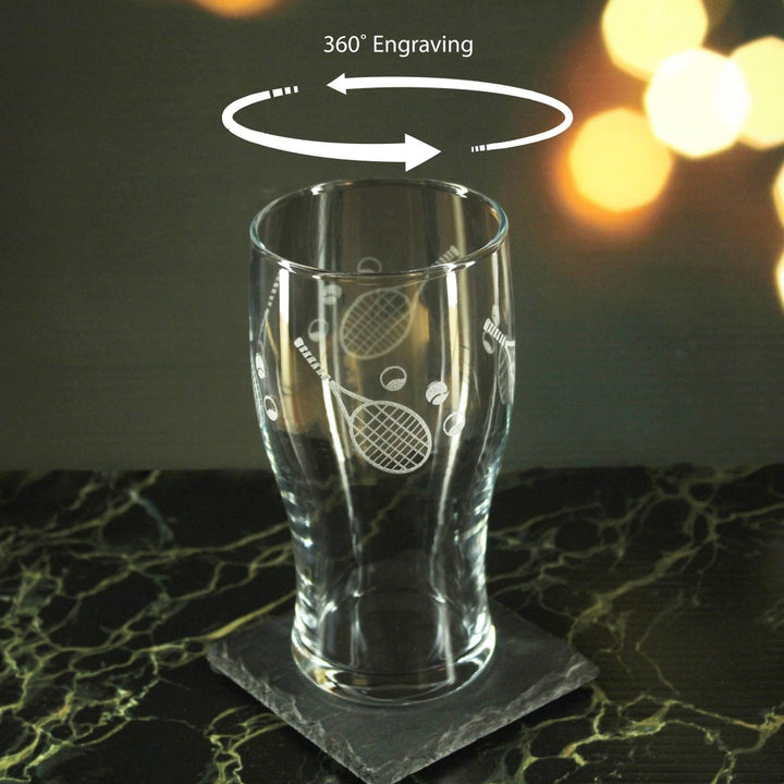 Engraved Tennis Pattern Pint Glass Set of 4, 20oz Tulip Glasses
