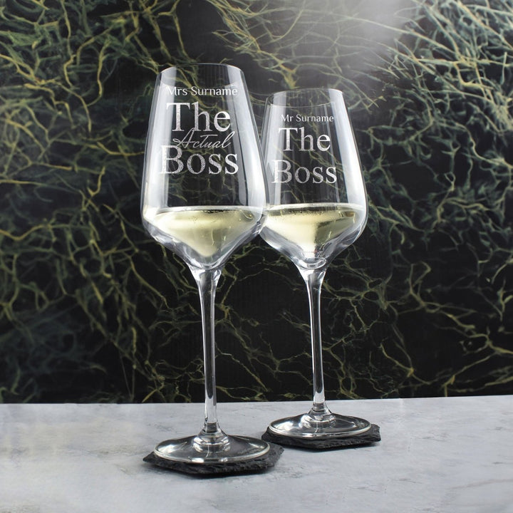 Engraved The Boss and The Real Boss Wine Sublym Glasses Set