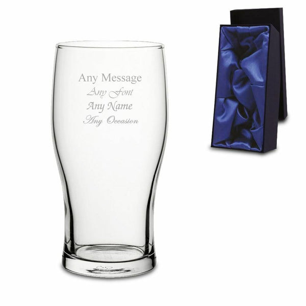 Engraved Tulip Pint Beer Glass with Premium Satin Lined Gift Box