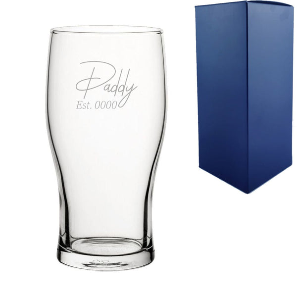 Engraved Tulip Pint Glass with Daddy Est. Date design