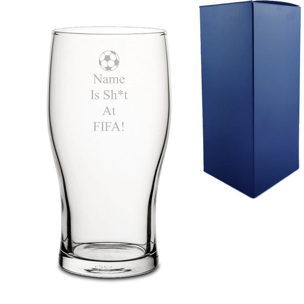 Engraved Tulip Pint Glass with Name Is Sh*t At Fifa Design