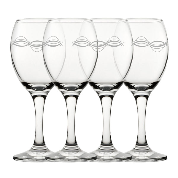 Engraved Waves Pattern Pure Wine Set of 4 11oz Glasses