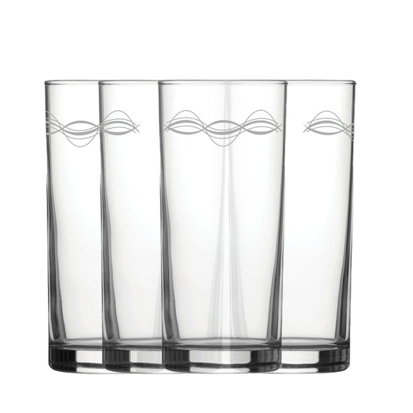 Engraved Waves Set of 4 Patterned Hiball 12oz Glasses