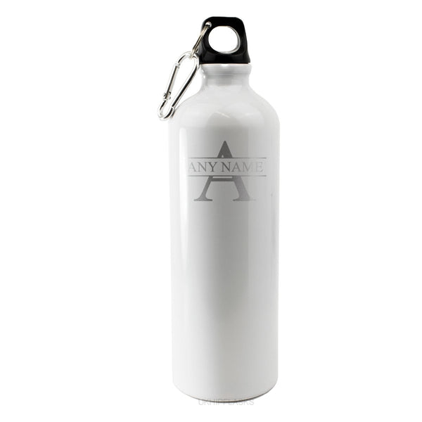 Engraved White Sports Bottle with Initial and Name