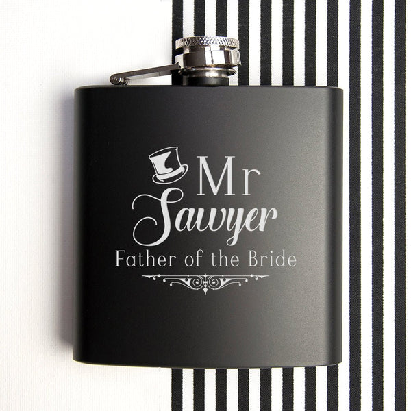 Father Of The Bride Personalised Black Matte Hip Flask