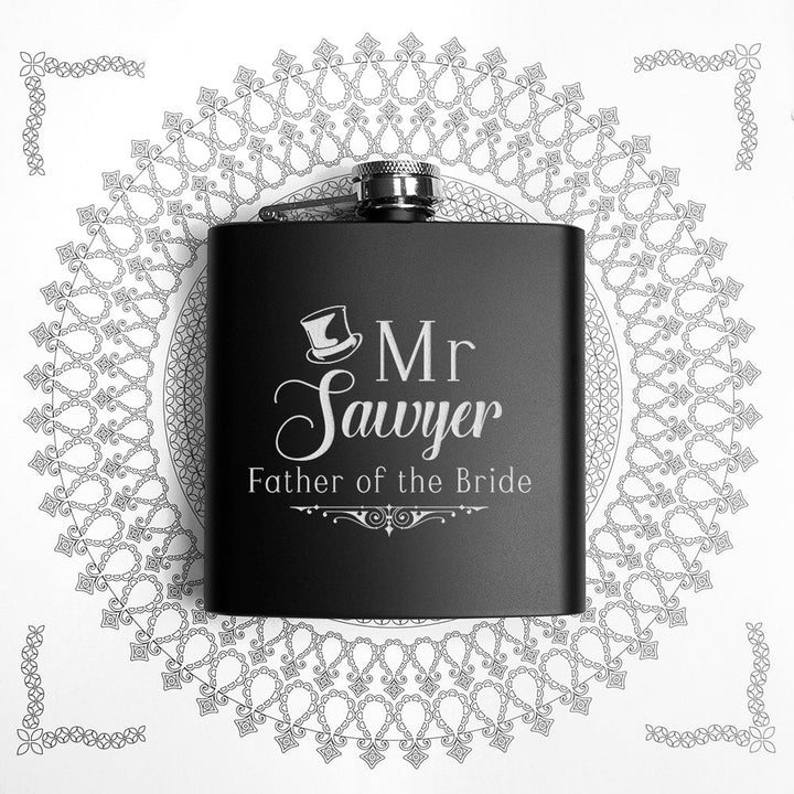 Father Of The Bride Personalised Black Matte Hip Flask