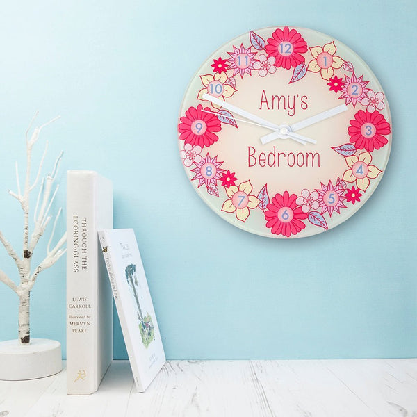 Flower Garland Personalised Little Girl's Wall Clock