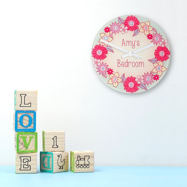 Flower Garland Personalised Little Girl's Wall Clock