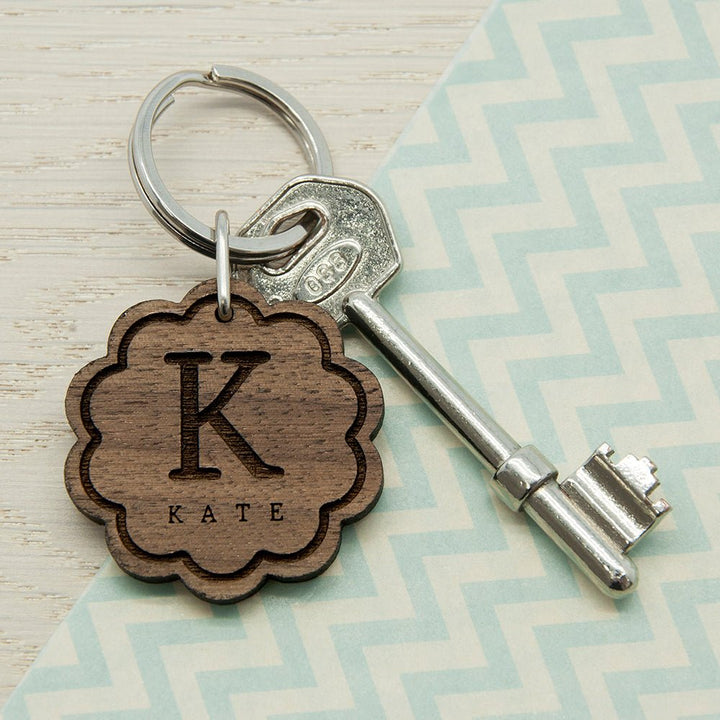 Flower Wooden Keyring with Initial and Name