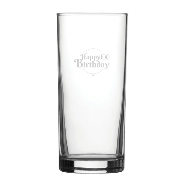 Happy 100th Birthday Balloon Design - Engraved Novelty Hiball Glass