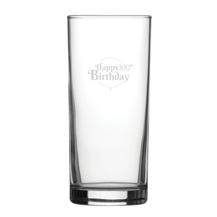 Happy 100th Birthday Balloon Design - Engraved Novelty Hiball Glass
