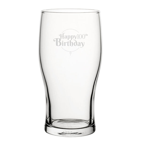 Happy 100th Birthday Balloon Design - Engraved Novelty Tulip Pint Glass
