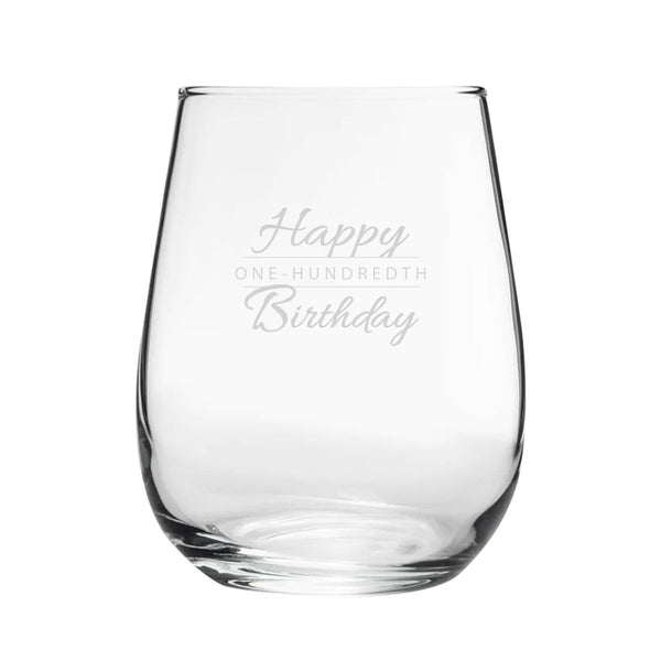 Happy 100th Birthday Modern Design - Engraved Novelty Stemless Wine Gin Tumbler